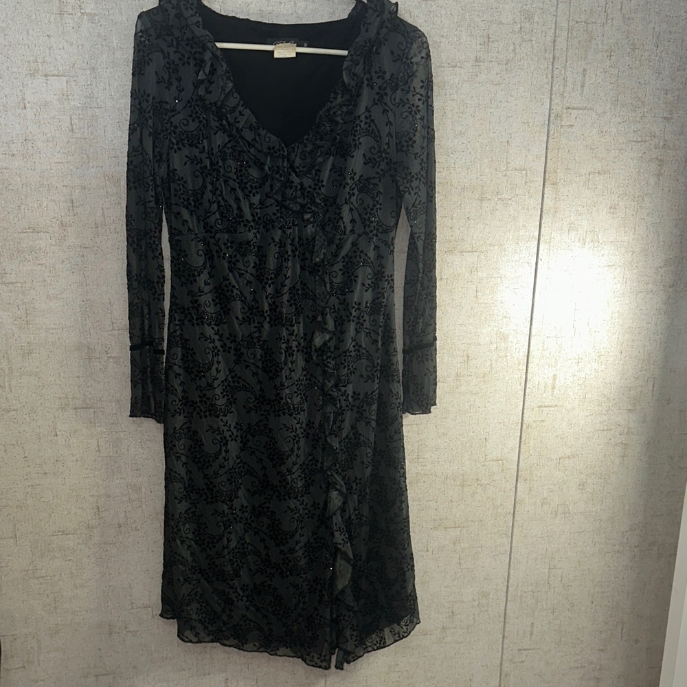 CDC  Y2K Black Floral Long Sleeve whimsigoth" or "dark romantic" dress